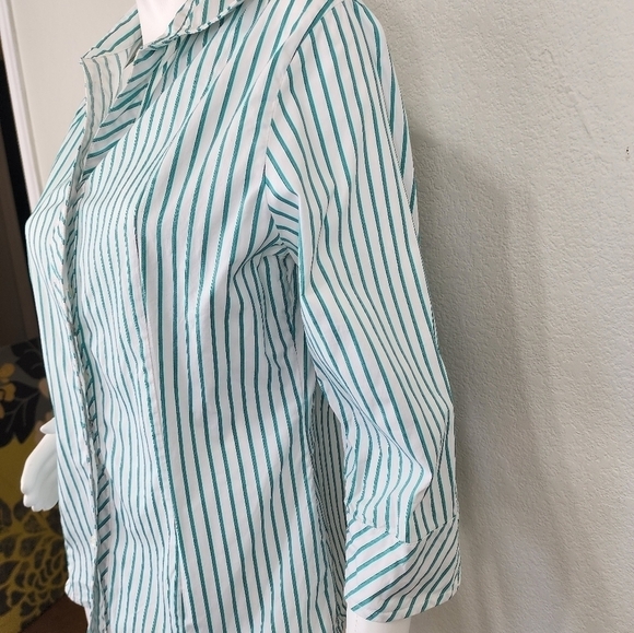 Pendleton White Green Striped Half Sleeve Button Down Size 14 - Picture 4 of 13